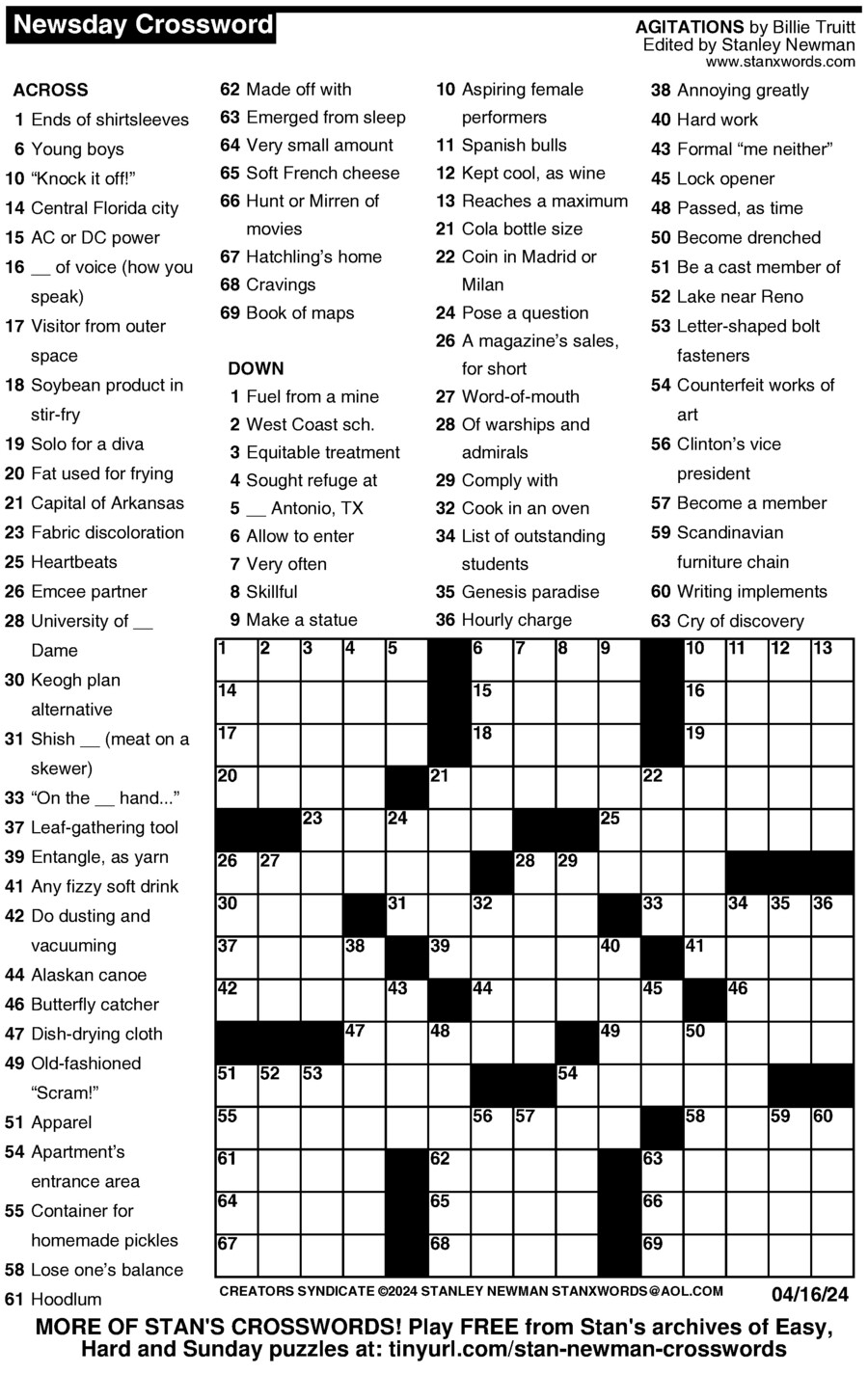 Newsday Crossword Puzzle For Apr 16 2024 By Stanley Newman Creators Syndicate Newsday Crossword Puzzle For Apr 16 2024 By Stanley Newman Creators Syndicate