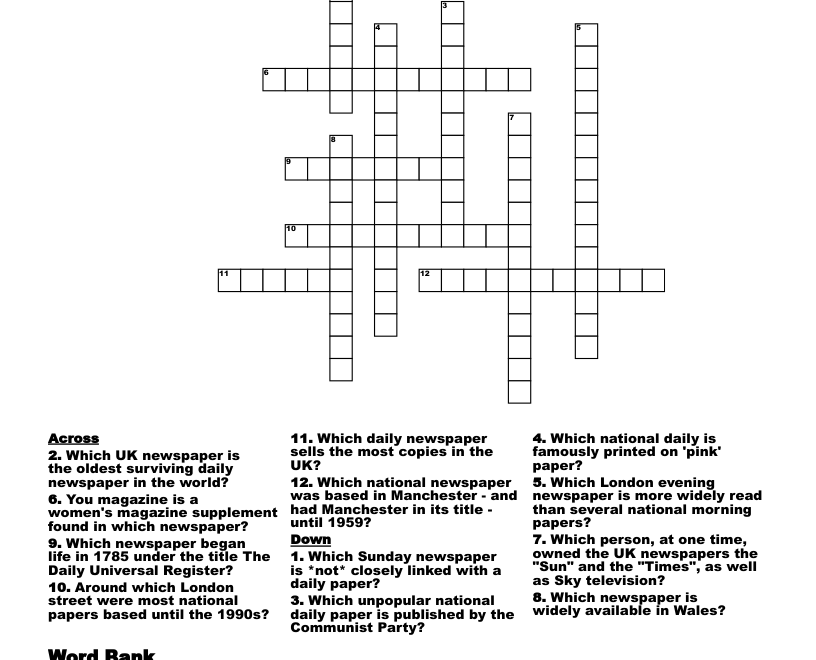 Newspaper Crossword WordMint