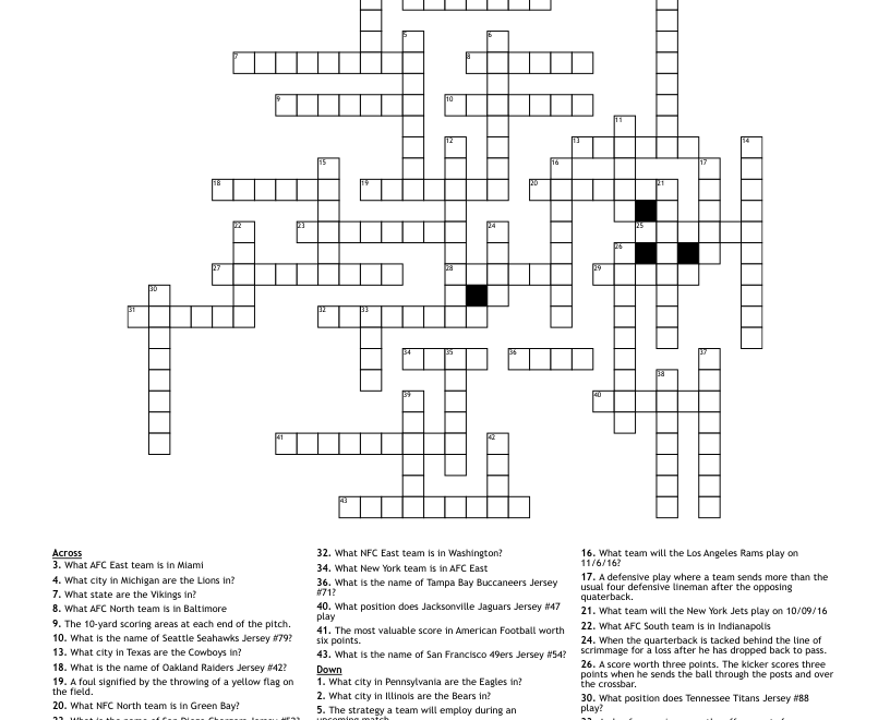 NFL Puzzle 1 Crossword WordMint
