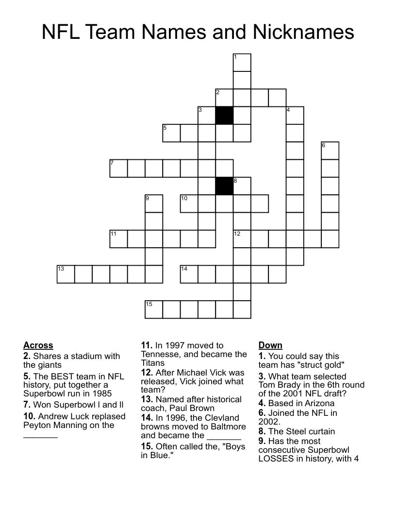 Printable Nfl Crossword Puzzles