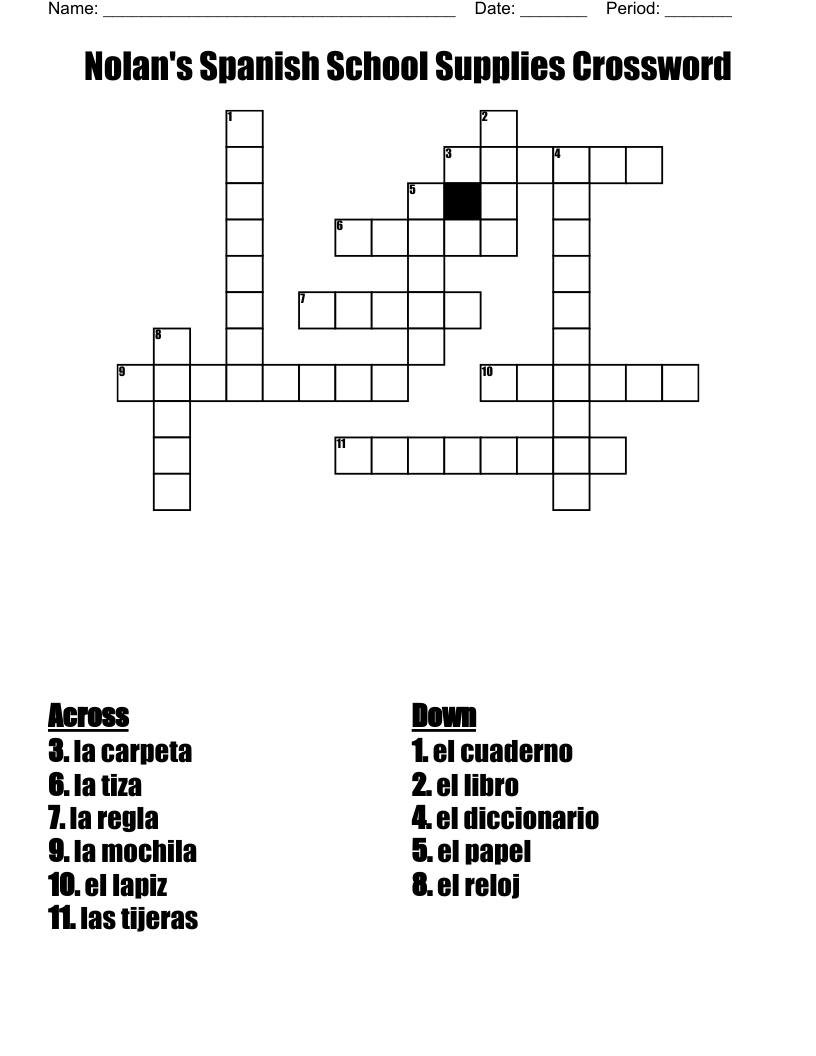 Nolan s Spanish School Supplies Crossword WordMint