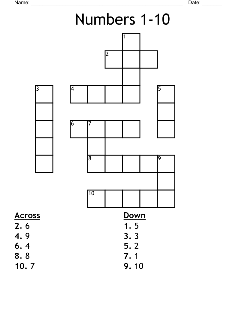 Numbers 1 10 Crossword WordMint Numbers 1 10 Crossword WordMint