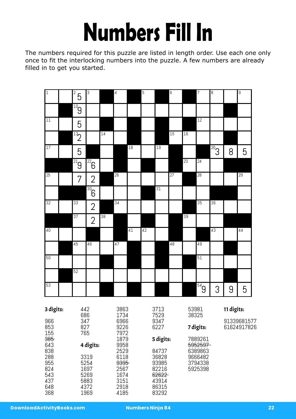 Numbers Fill In In Numbers Ninja 84 Numbers Fill In In Numbers Ninja 84