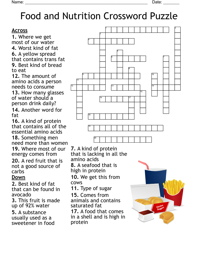 Nutrition Crossword Puzzle WordMint Nutrition Crossword Puzzle WordMint