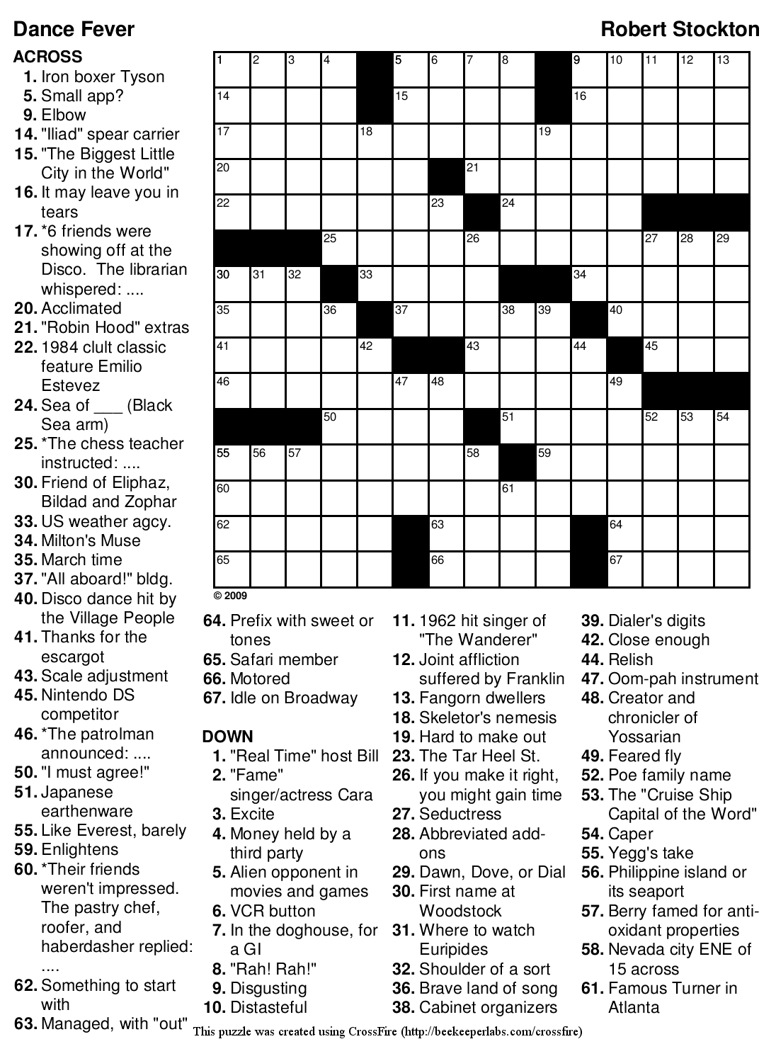 Online Crossword Puzzle 136 Dance Fever Beekeeper Crosswords