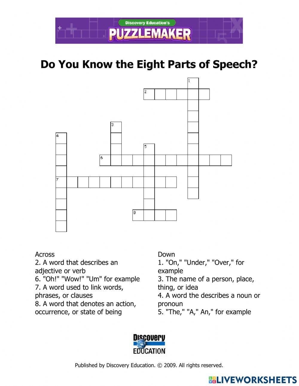 Parts Of Speech Crossword Puzzle Teaching Resources Worksheets Library Parts Of Speech Crossword Puzzle Teaching Resources Worksheets Library
