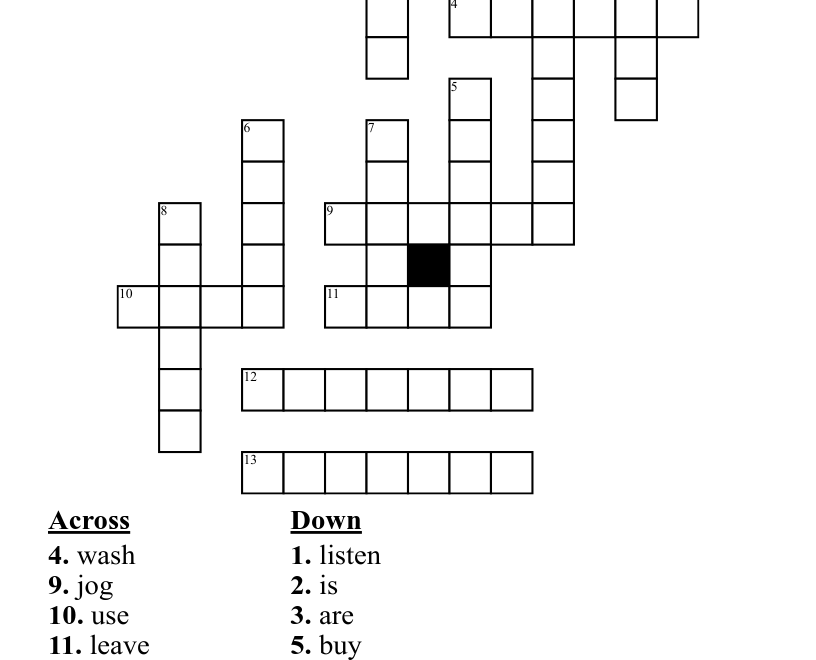 Past Tense Verbs Crossword WordMint