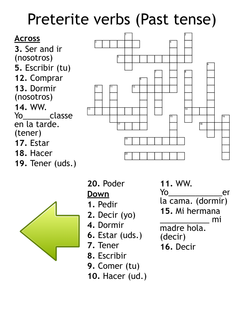 Past Tense Verbs Crossword WordMint