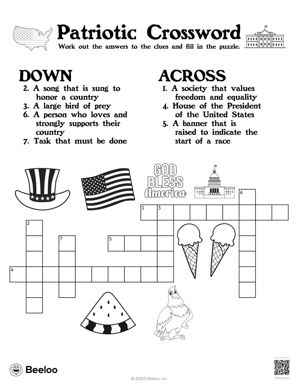 Patriotic Crossword Beeloo Printable Crafts And Activities For Kids