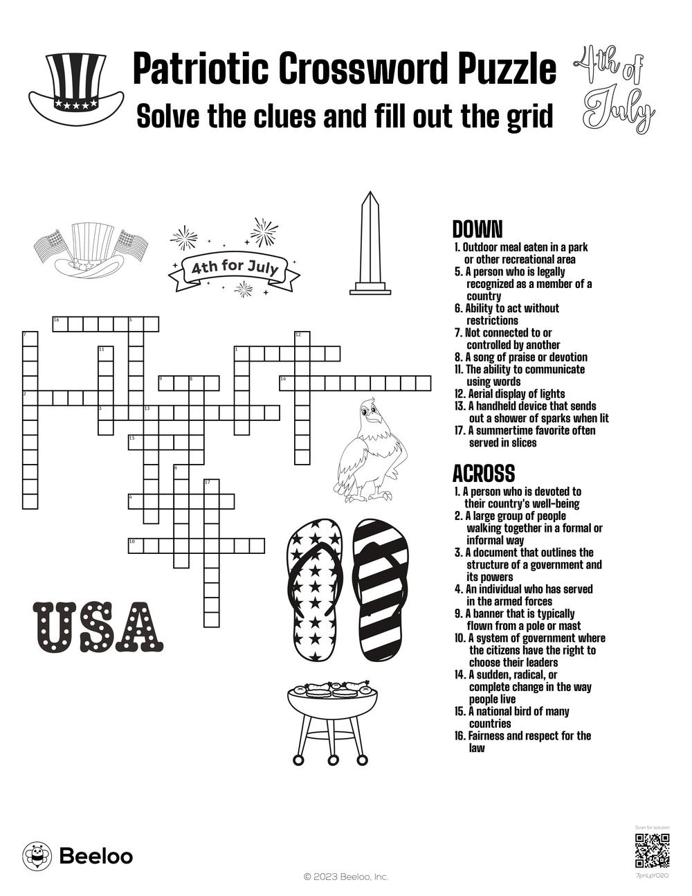 Patriotic Crossword Puzzle Beeloo Printable Crafts And Activities For Kids