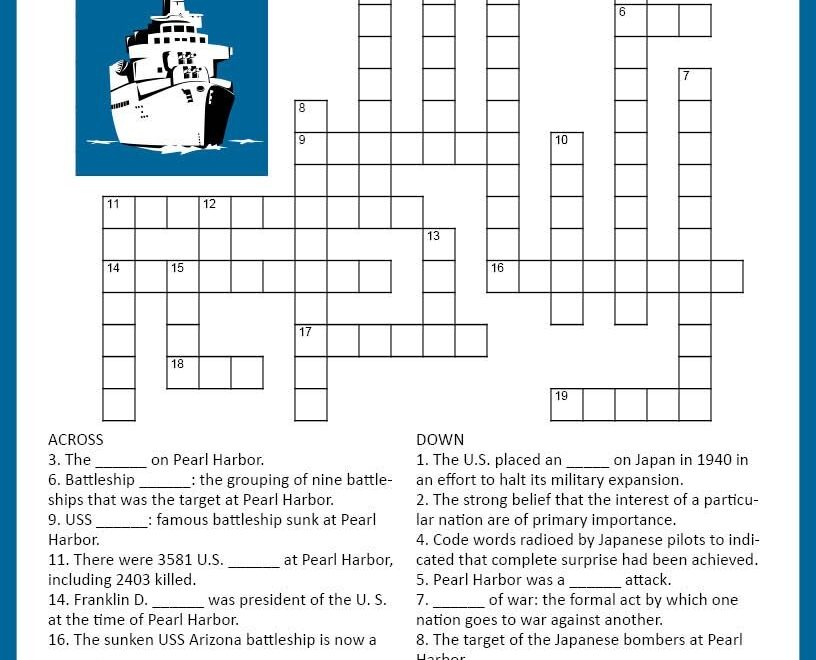 PEARL HARBOR Crossword Puzzle Worksheet Activity WWII History Bell Ringer