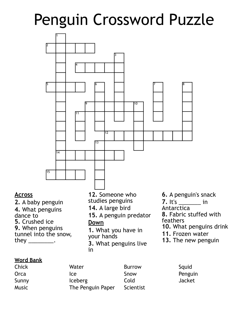 Penguin Crossword Puzzle WordMint Penguin Crossword Puzzle WordMint