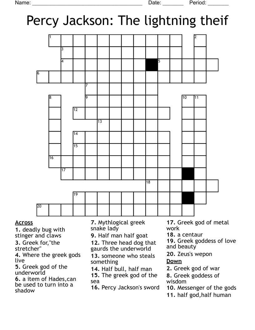 Percy Jackson The Lightning Theif Crossword WordMint