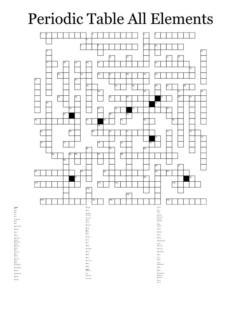 Periodic Table All Elements Crossword WordMint