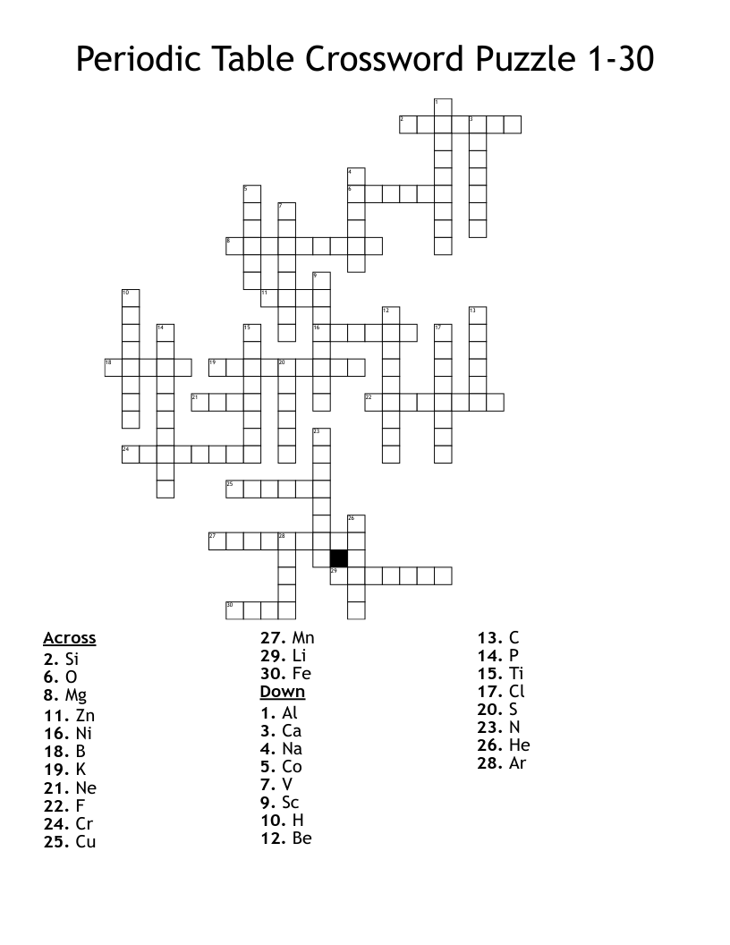 Periodic Table Crossword Puzzle 1 30 WordMint Periodic Table Crossword Puzzle 1 30 WordMint