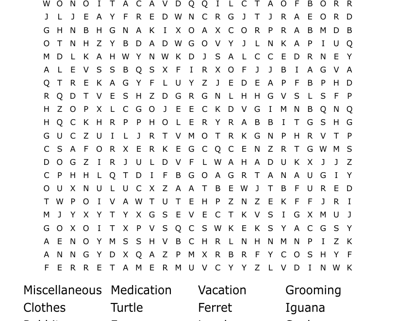 Pets Kids Crossword Puzzle Word Search WordMint Worksheets Library