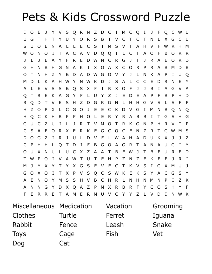Animal Printable Crossword Puzzles For Kids