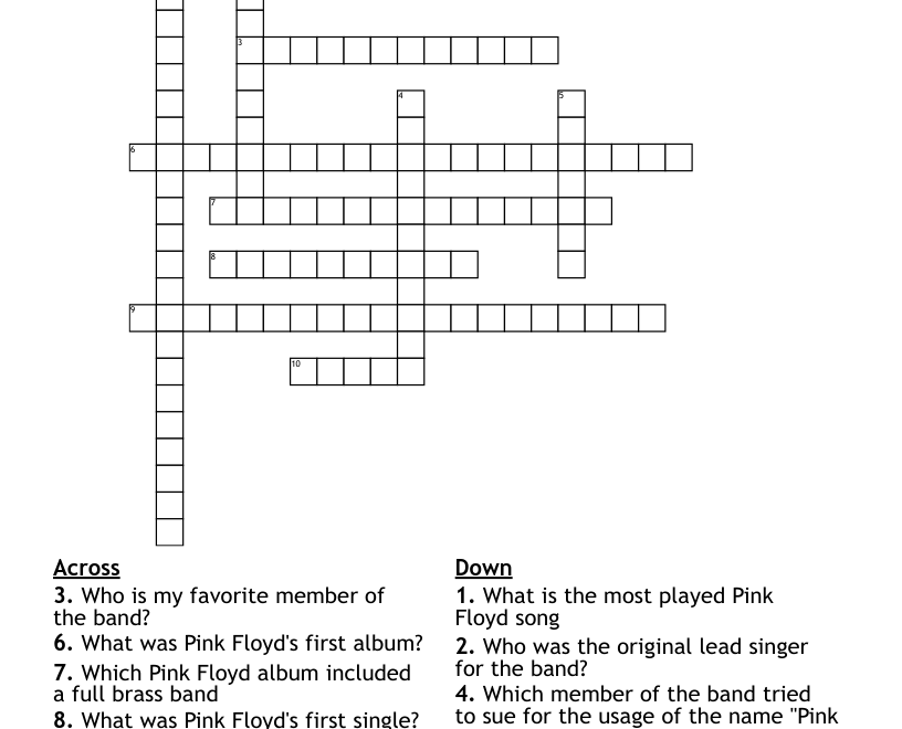 Pink Floyd Crossword WordMint