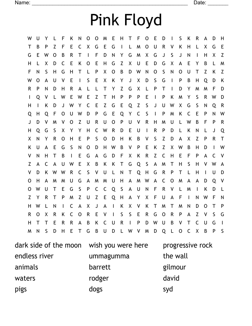 Pink Floyd Word Search WordMint