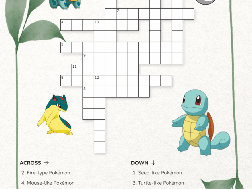 Pokemon Crossword Puzzle Worksheets Printable