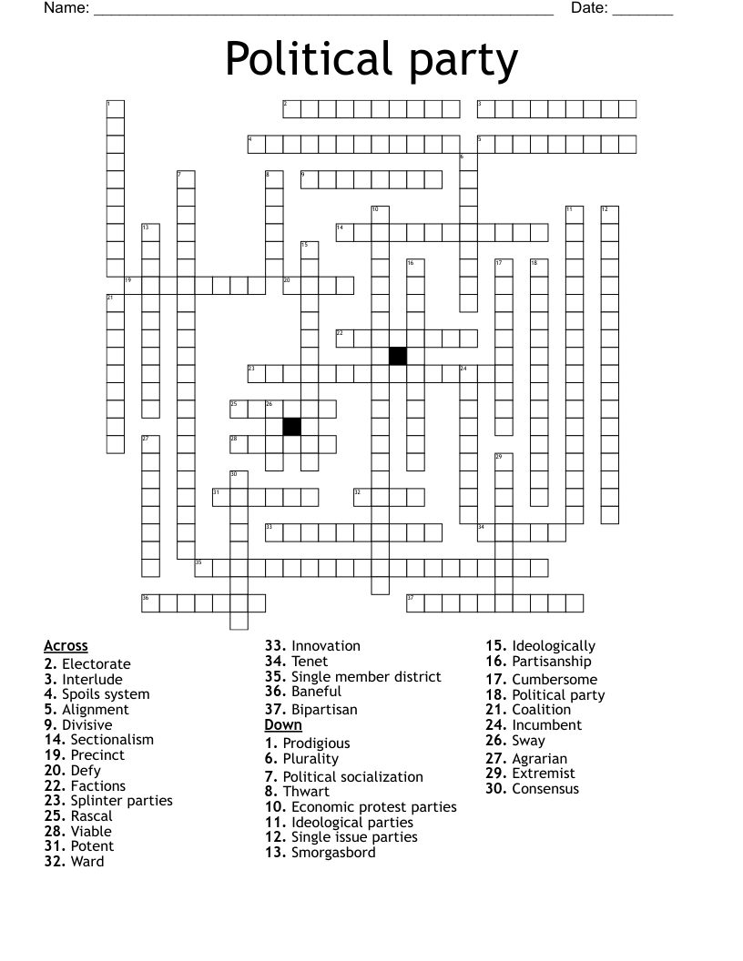 Political Party Crossword WordMint