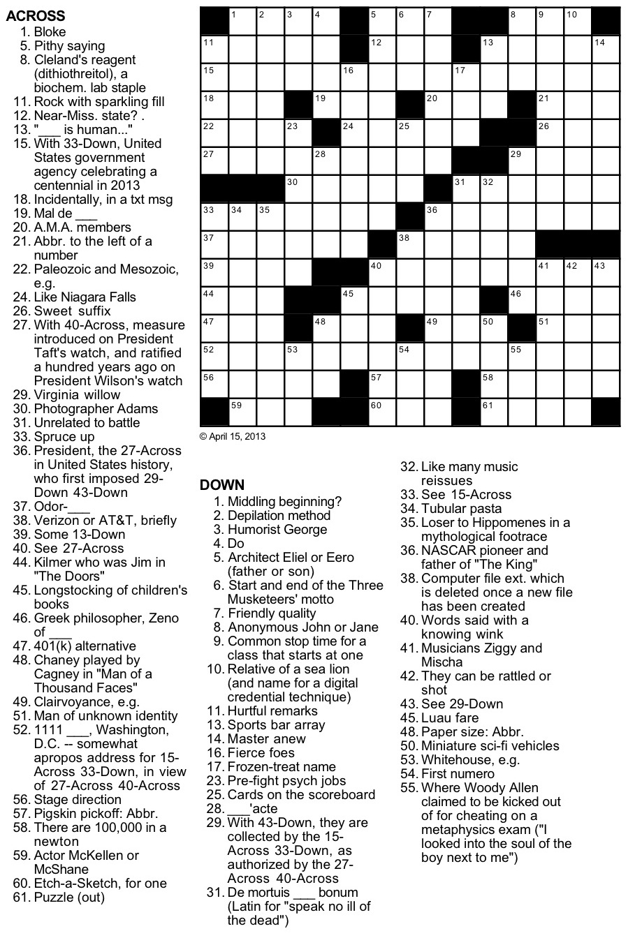 Politics Crossword Puzzle
