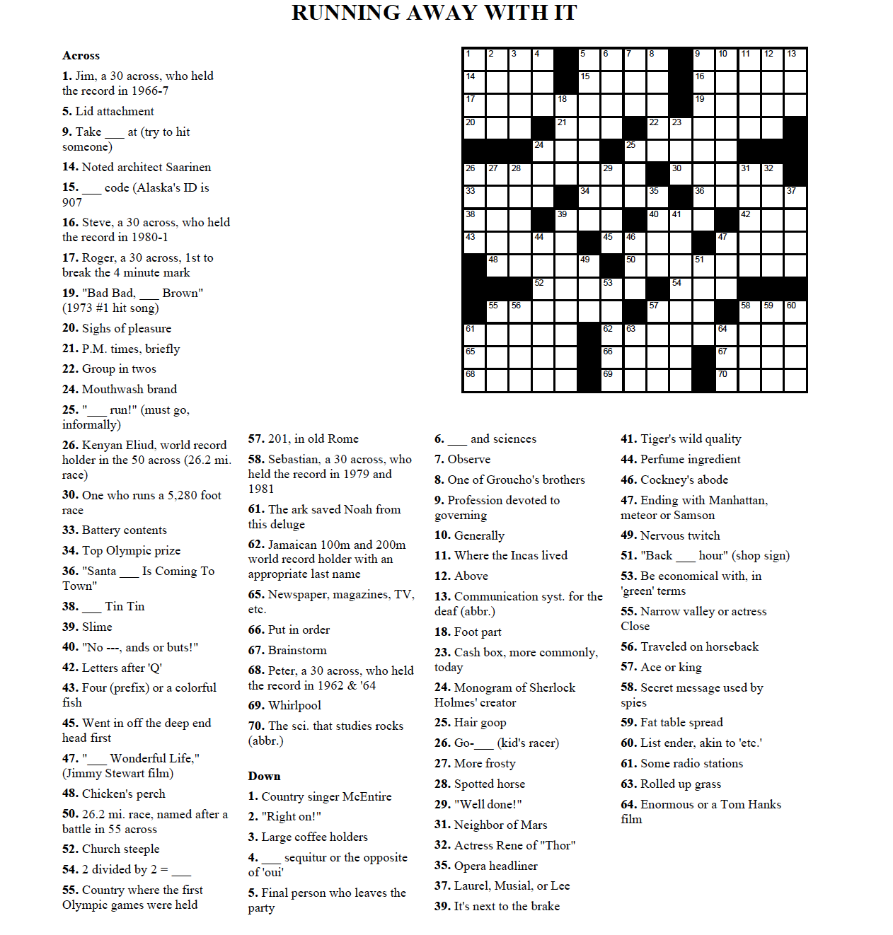 Free Printable Crossword Puzzles With Solutions