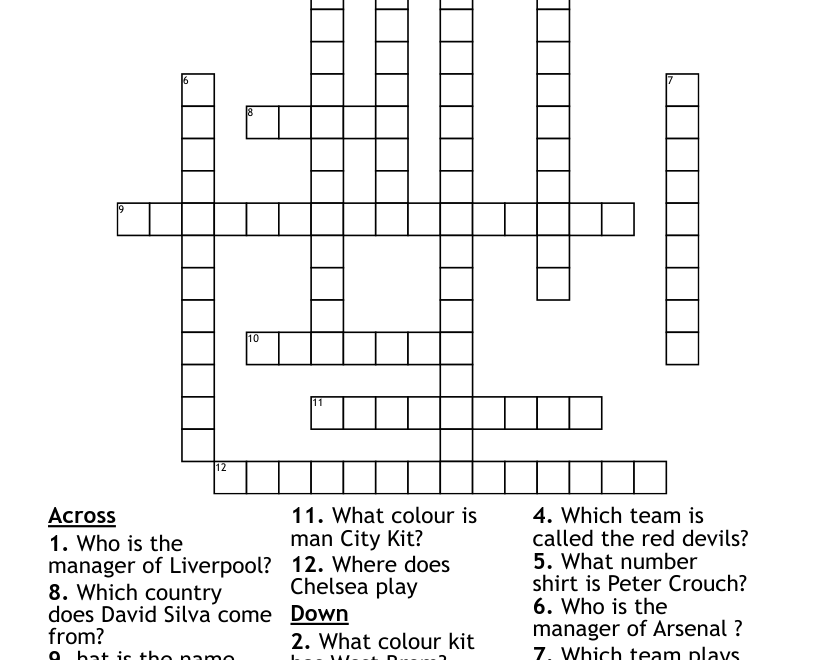 Premier League Teams Crossword WordMint