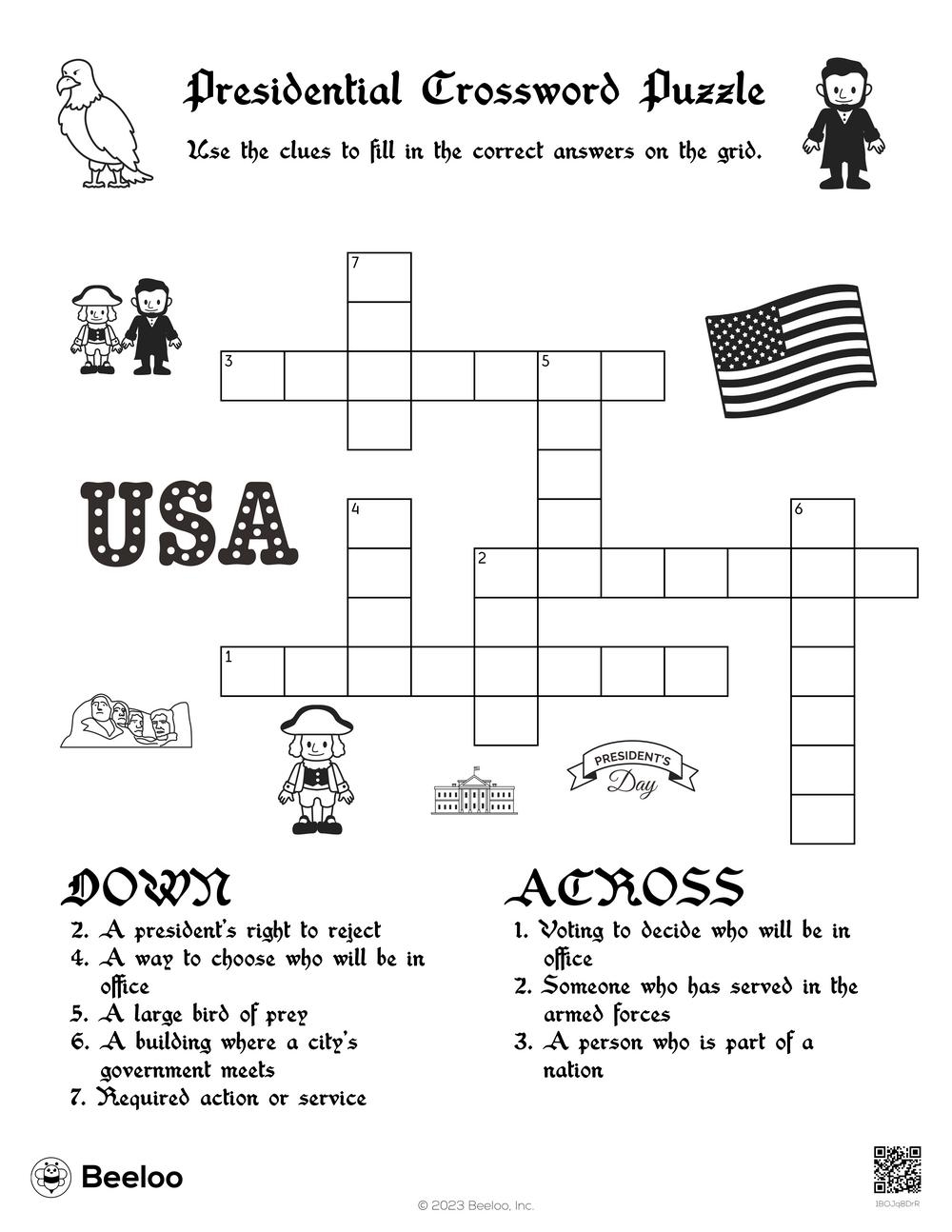 Presidential Crossword Puzzle Beeloo Printable Crafts And Activities For Kids Presidential Crossword Puzzle Beeloo Printable Crafts And Activities For Kids