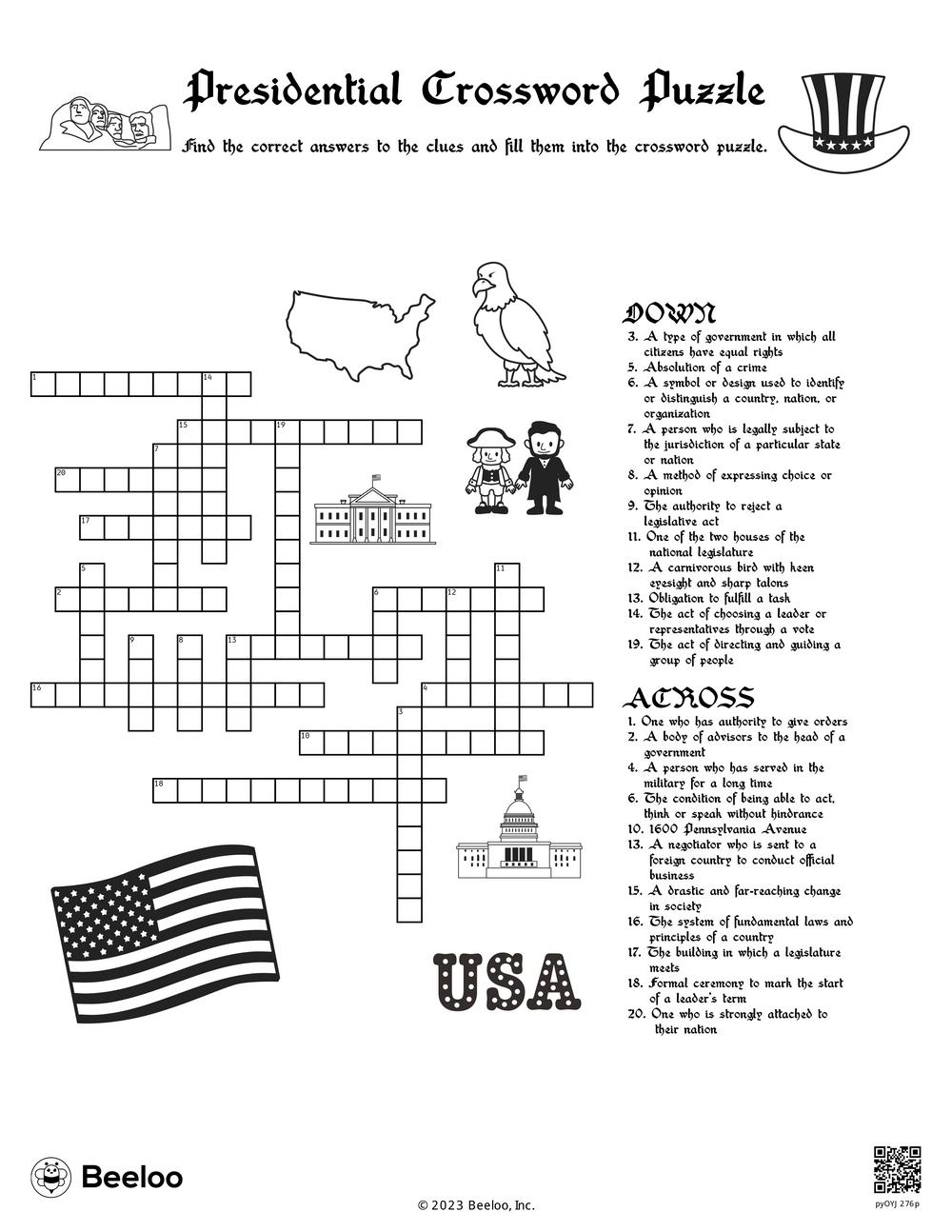 Presidential Crossword Puzzle Beeloo Printable Crafts And Activities For Kids