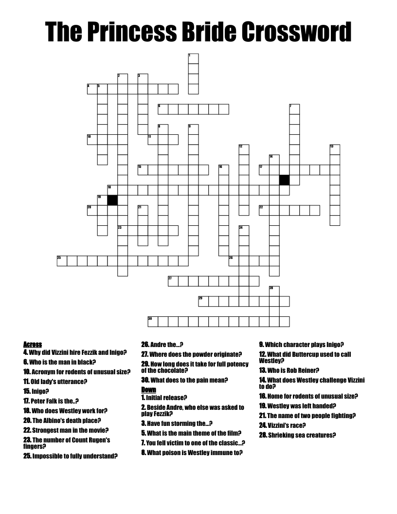 Princess Bride Crossword WordMint