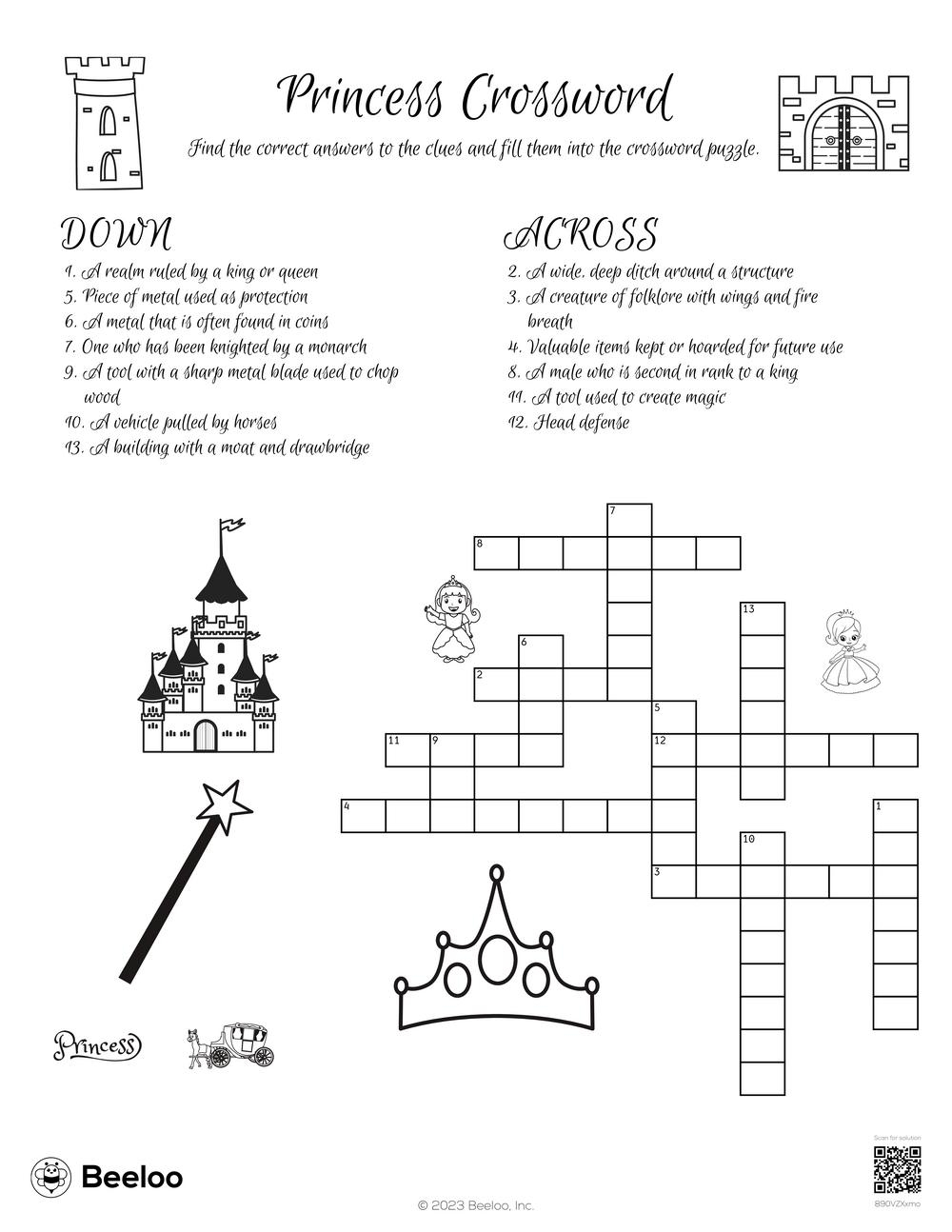 Princess Crossword Beeloo Printable Crafts And Activities For Kids