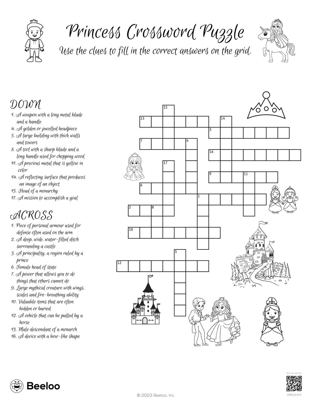 Princess themed Crossword Puzzles Beeloo Printable Crafts And Activities For Kids