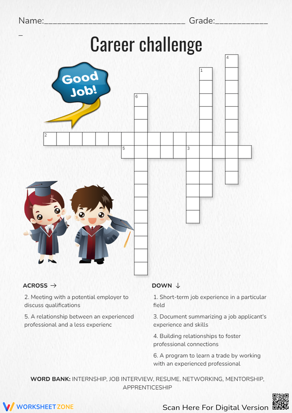 Printable Career Crossword Puzzle Worksheets