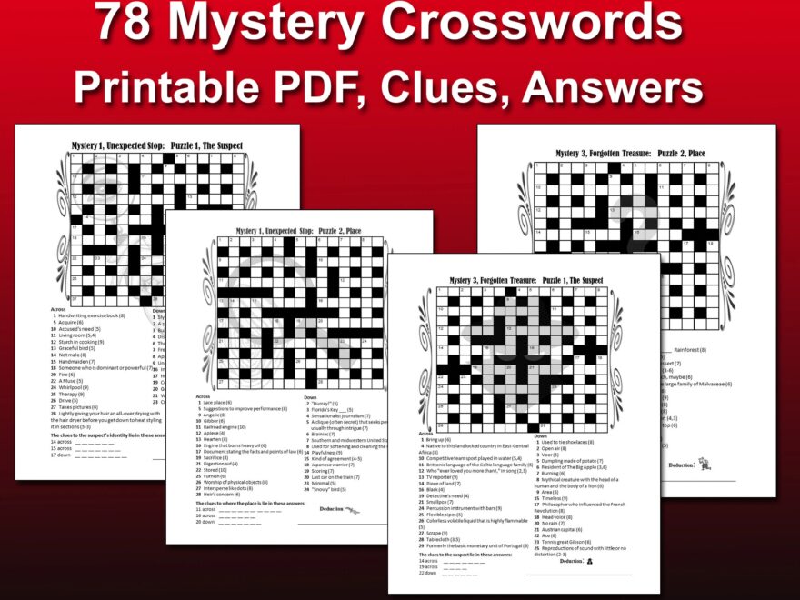 Printable Crossword 78 Puzzles Murder Mystery Theme Game Hidden Clues Seniors Adults Teens Instant Download Etsy