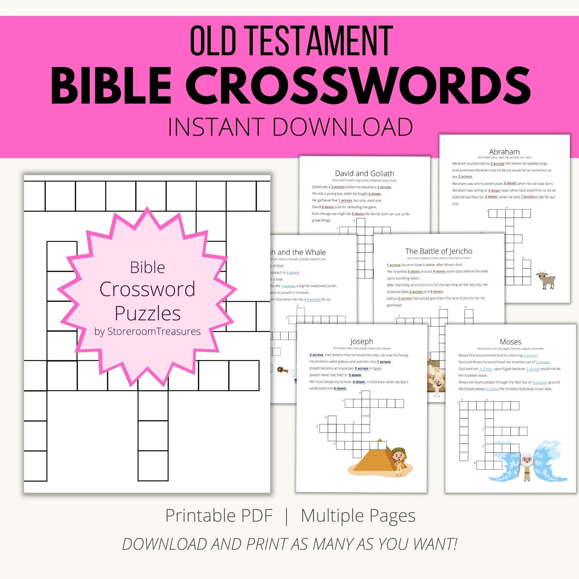 Printable Crossword Puzzle Activity Book Old Testament Etsy Printable Crossword Puzzle Activity Book Old Testament Etsy