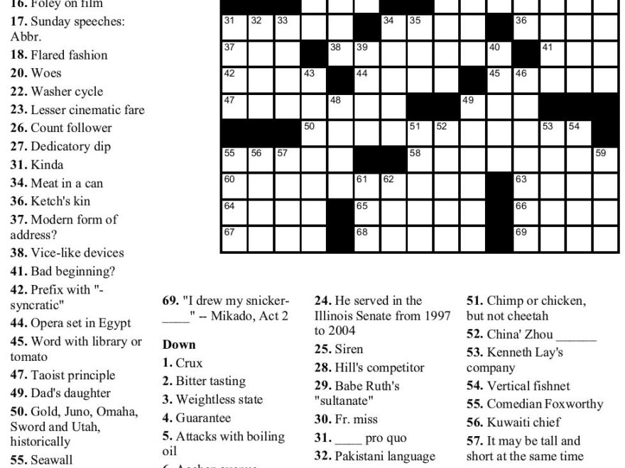 Printable Crossword Puzzles For High School Students Printable Worksheets Library