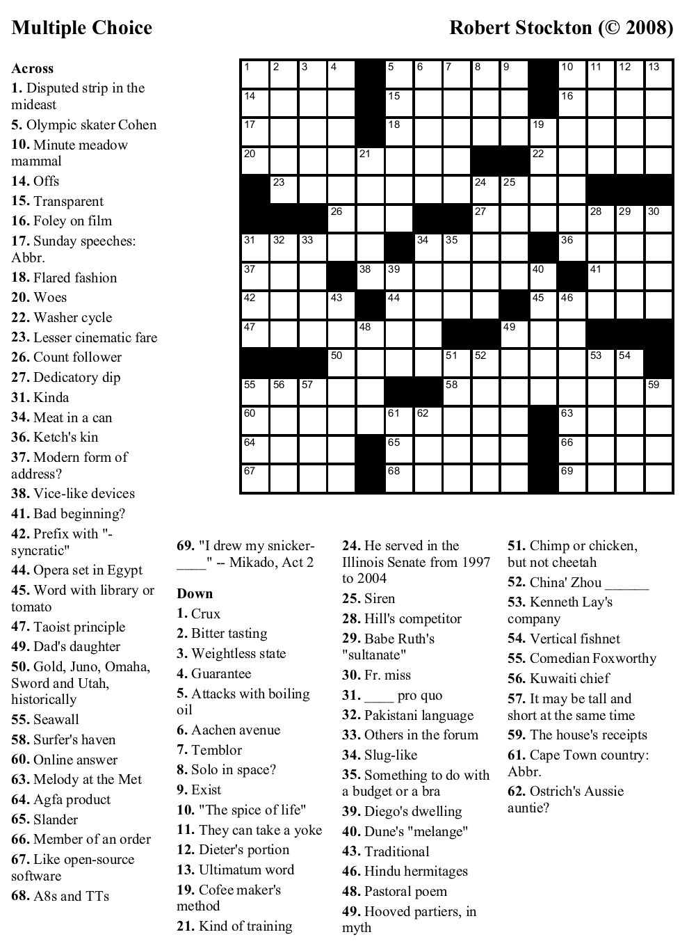 Printable Crossword Puzzles For High School Students Printable Worksheets Library