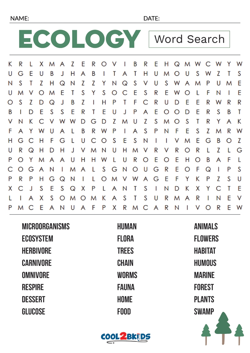Printable Ecology Word Search Cool2bKids