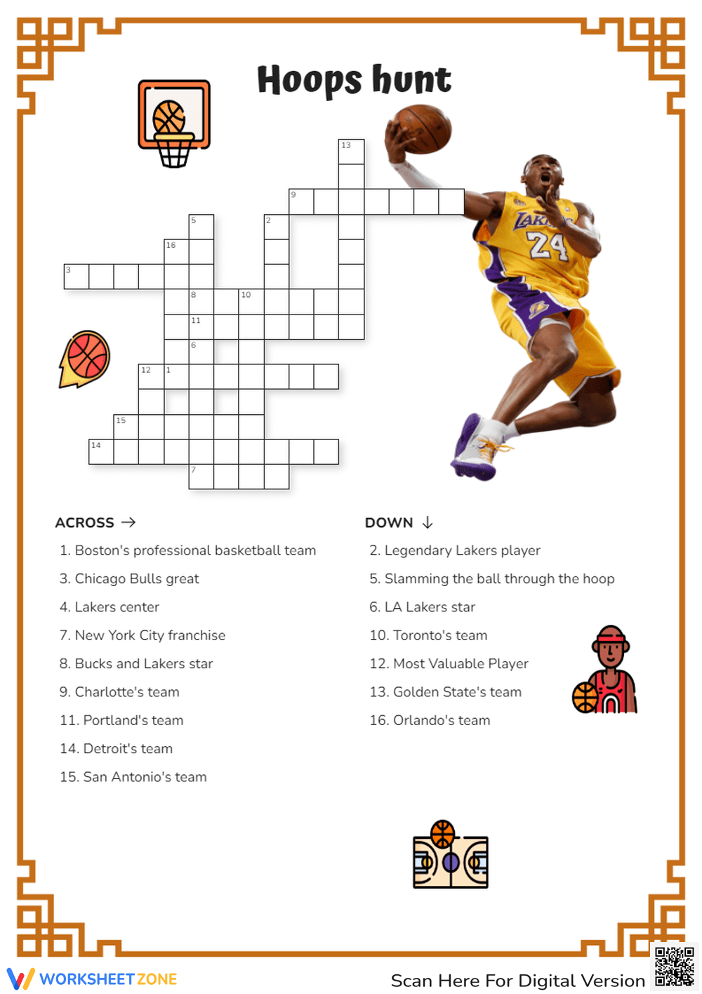 Printable Grade 3 NBA Crossword Puzzles Worksheets