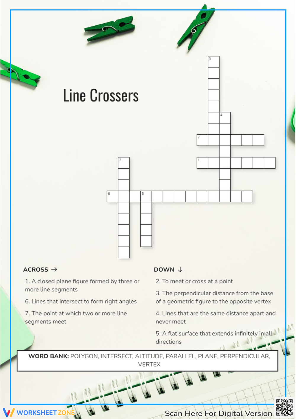 Printable Grade 3 Points Lines And Planes Crossword Puzzle Worksheets Download
