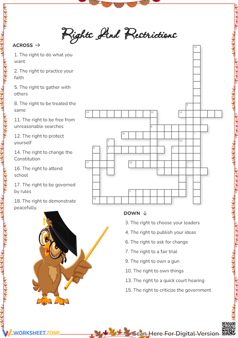 Bill Of Rights Crossword Printable