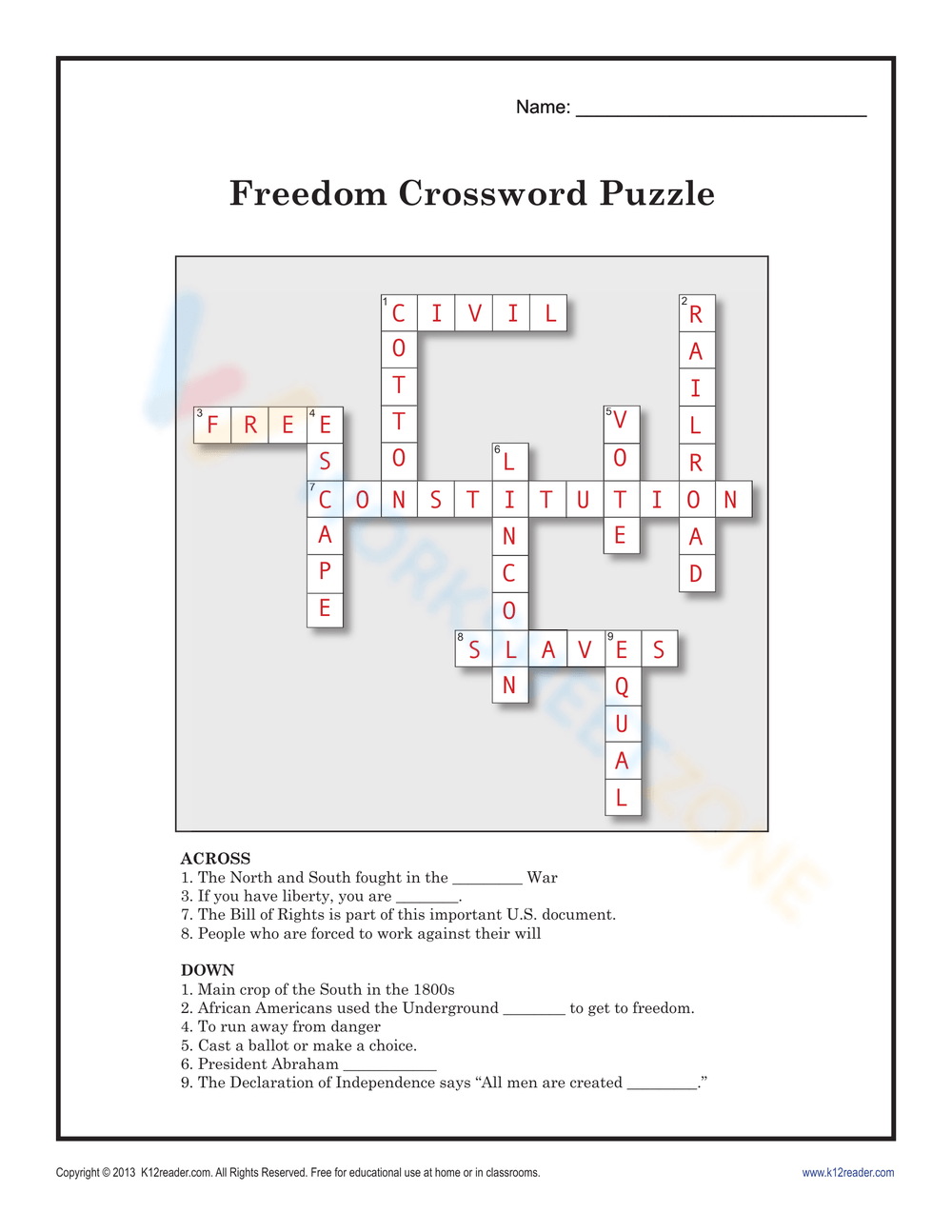 7th Grade Science Crossword Puzzle Printable