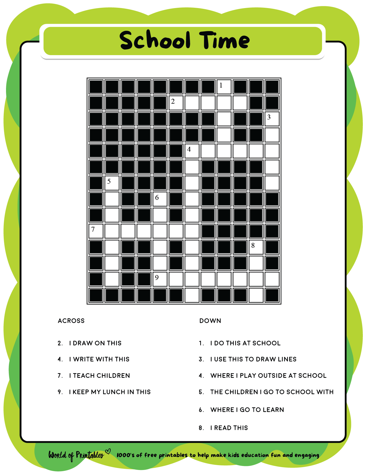Printable Kids Crossword Puzzles World Of Printables Printable Kids Crossword Puzzles World Of Printables
