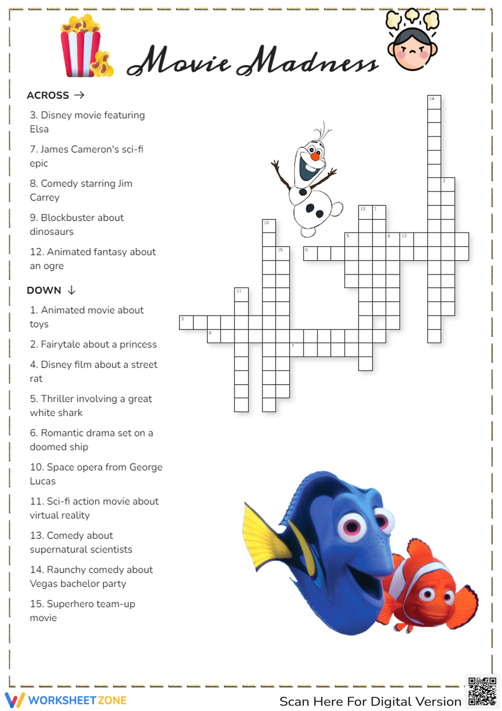 Printable Movie Crossword Puzzles Worksheets Download