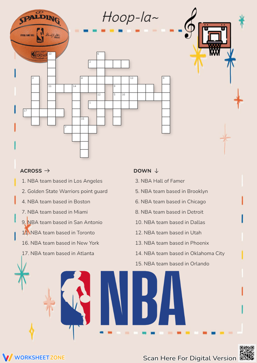 Printable NBA Crossword Puzzles Worksheets