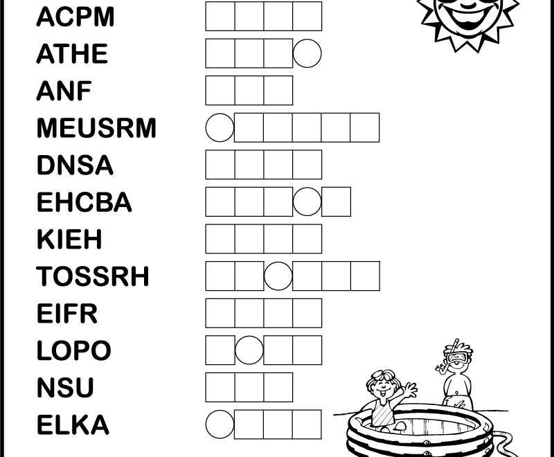 Printable Summer Word Scrambles For Kids Tree Valley Academy