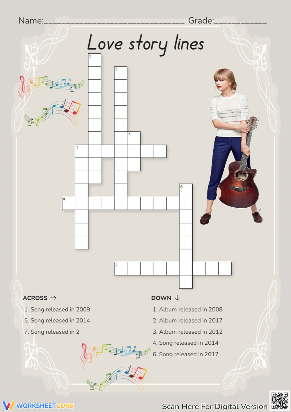 Taylor Swift Crossword Puzzle Printable