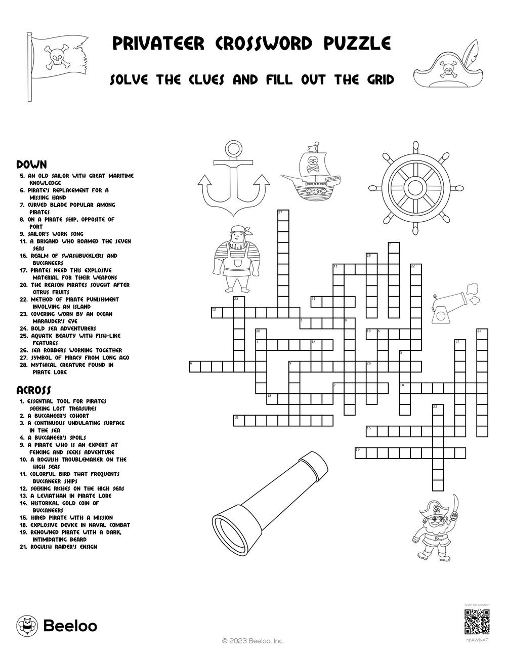 Privateer Crossword Puzzle Beeloo Printable Crafts And Activities For Kids