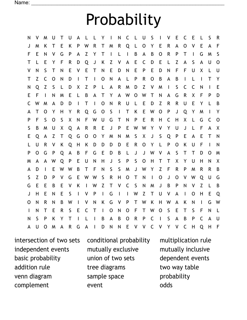 Probability Word Search WordMint